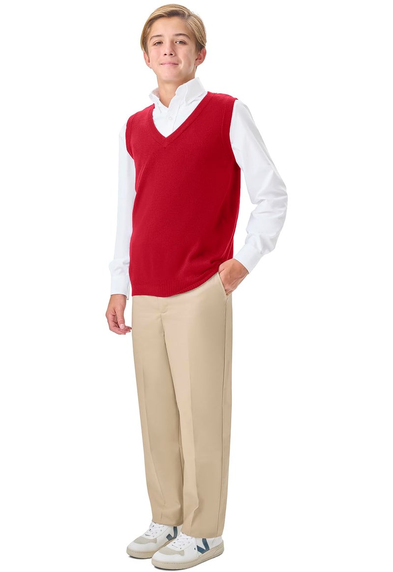 Classroom School Uniforms Men's Adult Unisex V-Neck Sweater Vest, Red, Large - Image 5
